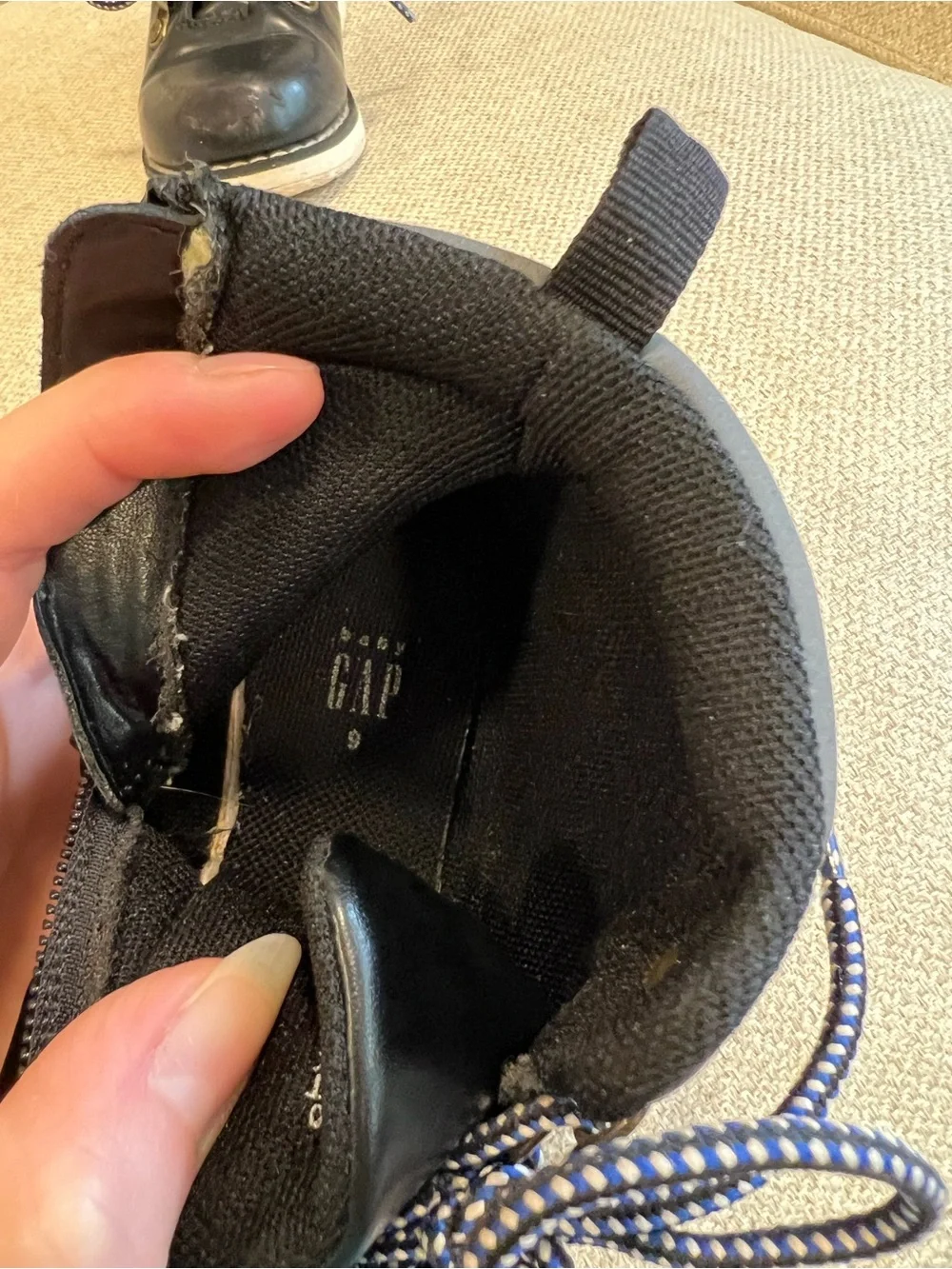 Baby Gap Size 9 Toddler Black Hiker Boots Lace Up Side Zip Play Condition